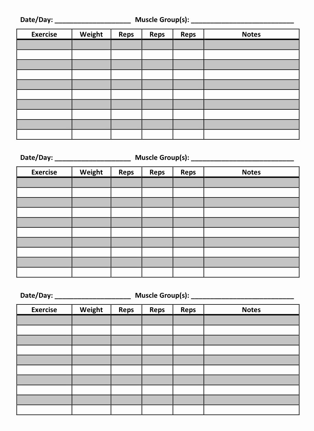 Printable Weight Lifting Plan