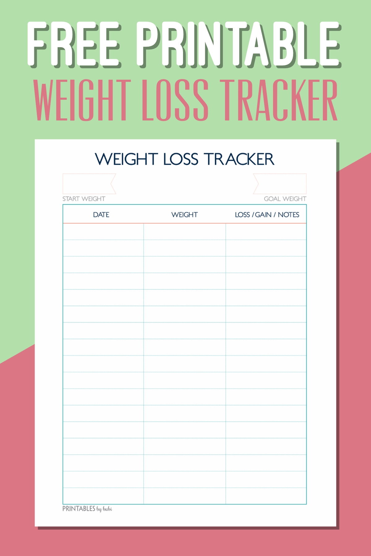 Printable Weight Loss Chart Pdf Room Surf