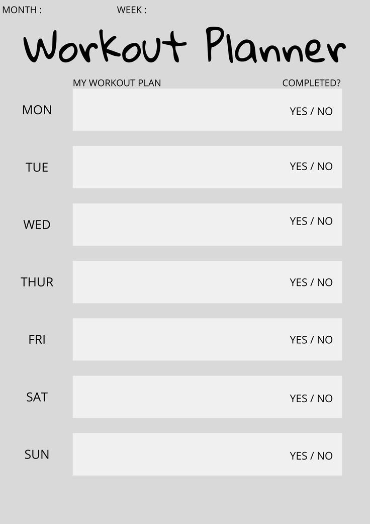 PRINTABLE WORKOUT PLANNER TEMPLATE Fitness Planner Fitness Planner 