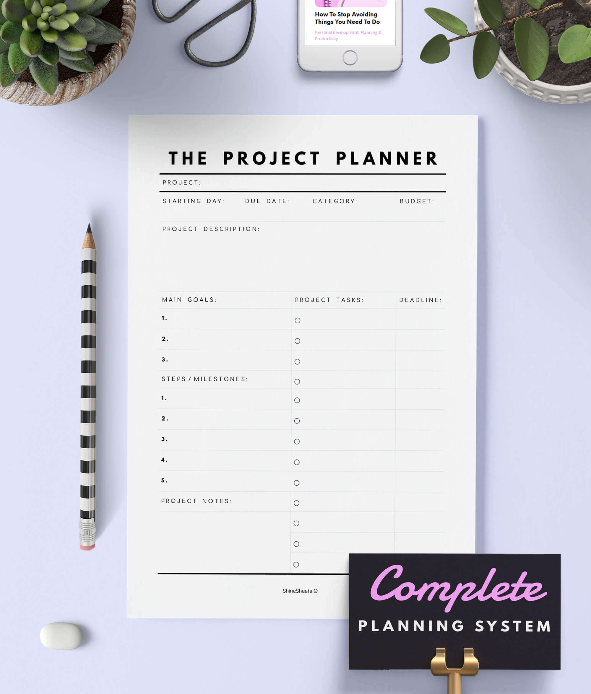Project Planner Printable Kit 7 Pages ShineSheets