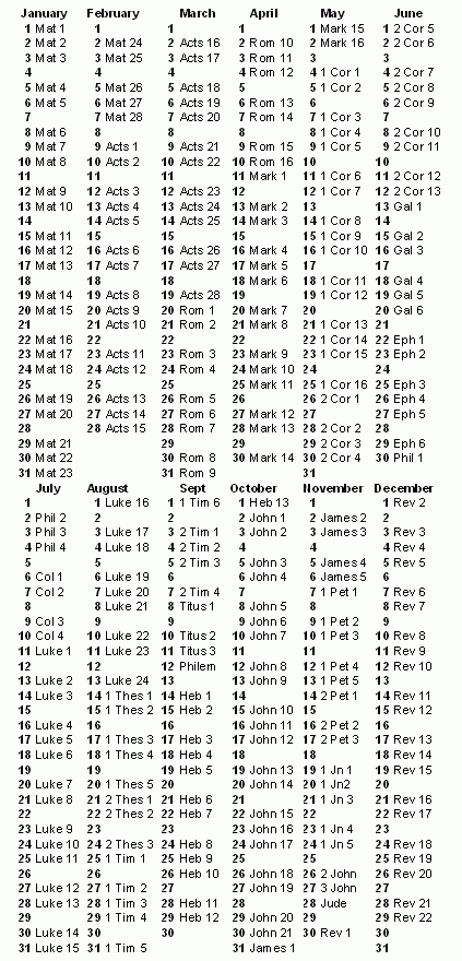 Reading Plan New Testament In One Year