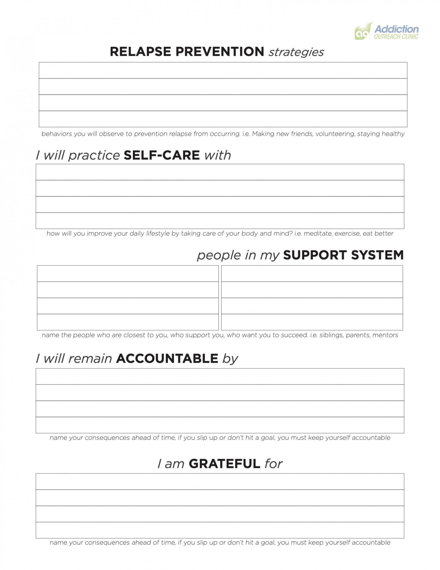 Relapse Prevention Plan Worksheet Printable PDF Template