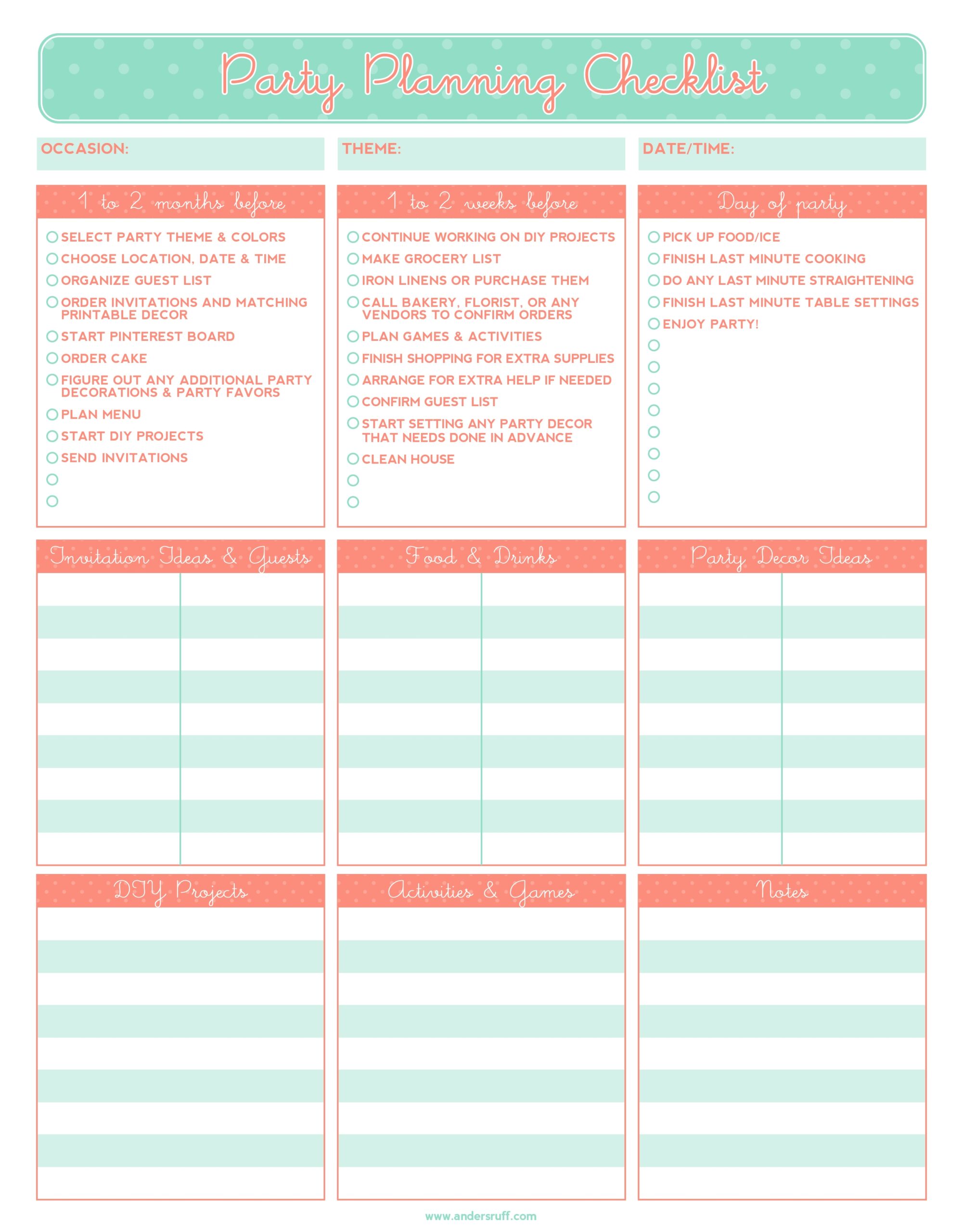 Ruff Draft FREE PRINTABLE Party Planning Checklist Anders Ruff 