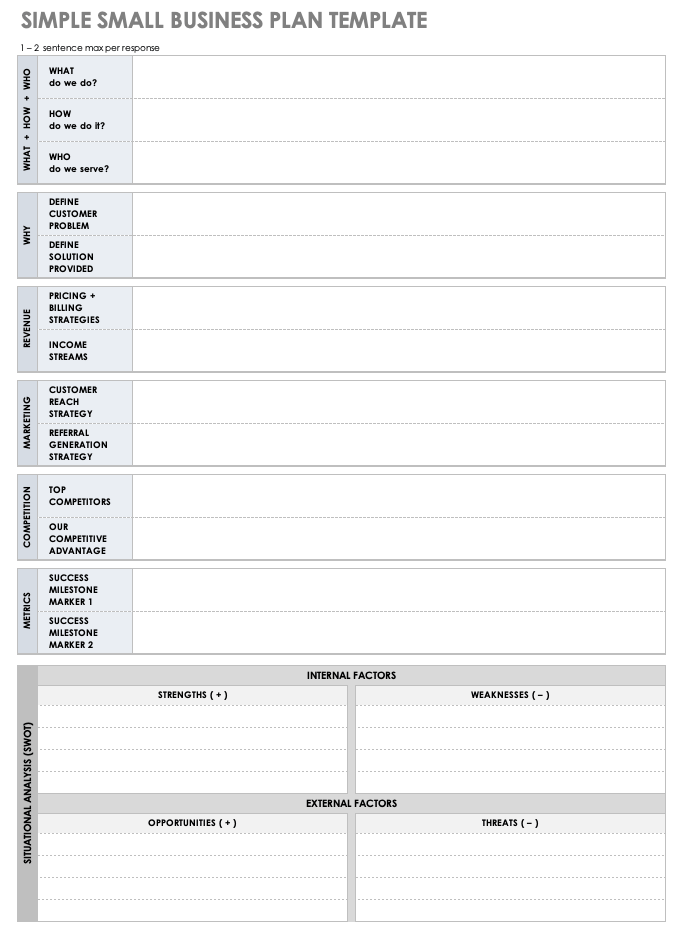 Small Business Printable Business Plan Template