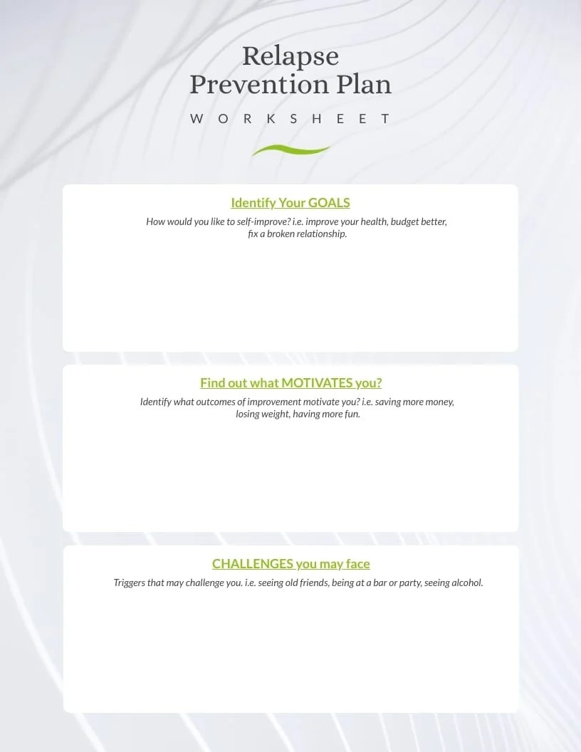Stages Of Relapse Worksheet Printable Calendars AT A GLANCE