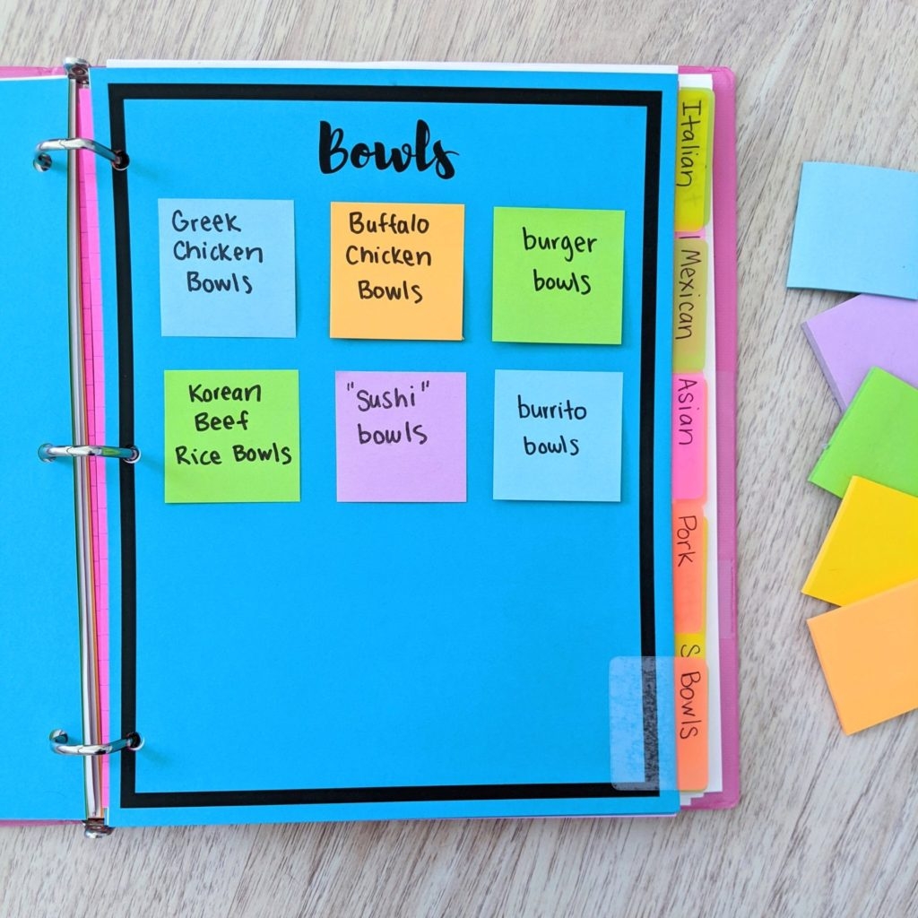 Sticky Note Meal Planning Binder Let 39 s Live And Learn