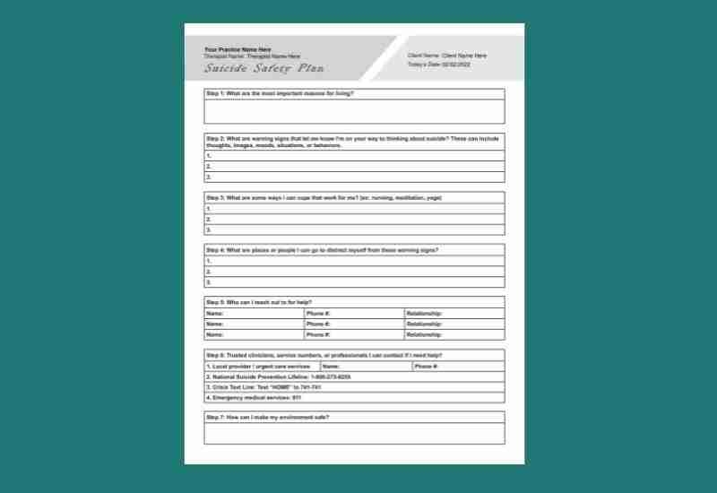 Suicide Safety Plan Printable Template