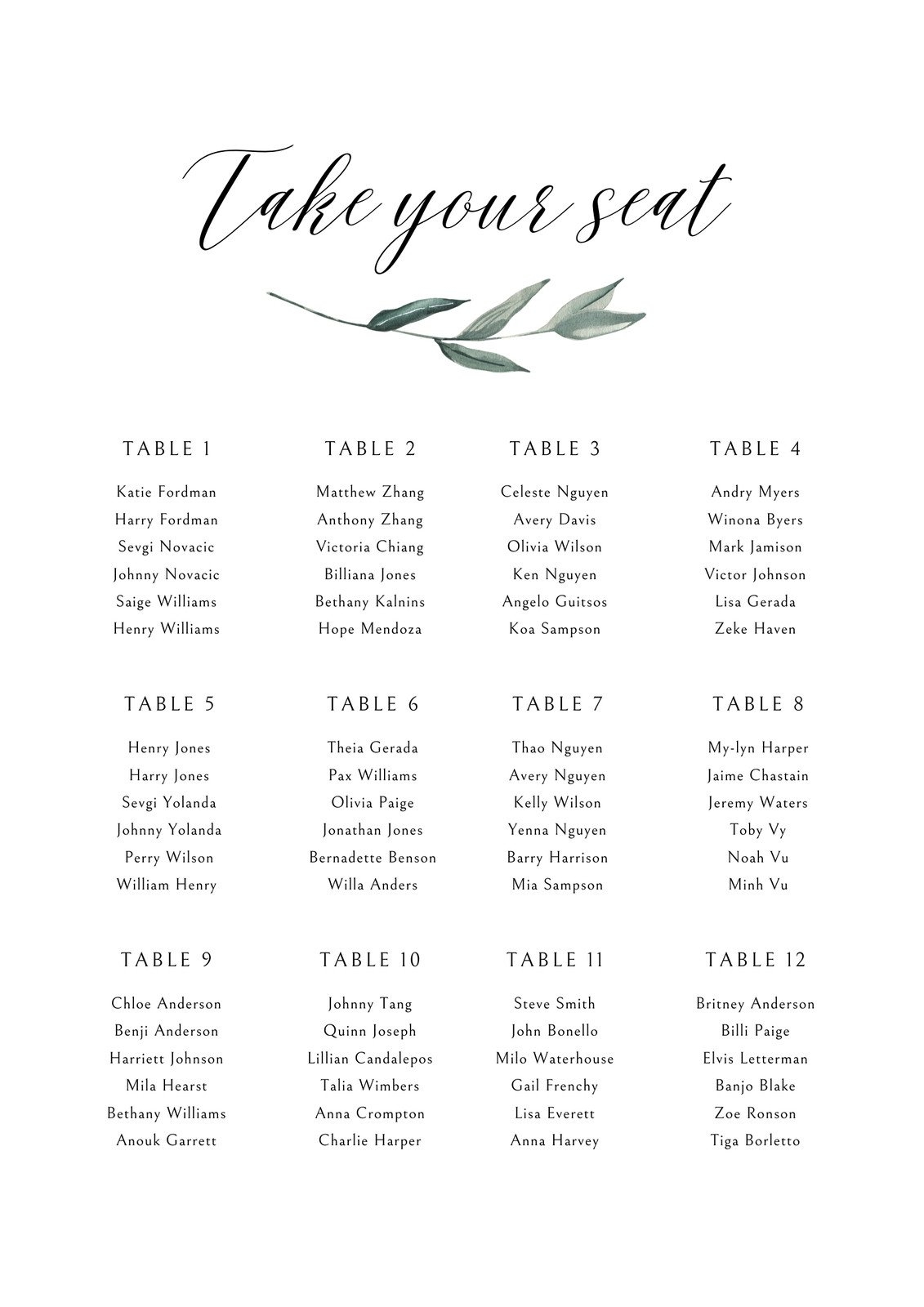 Table Seating Plan Template Wedding Seating Chart Template 59 OFF