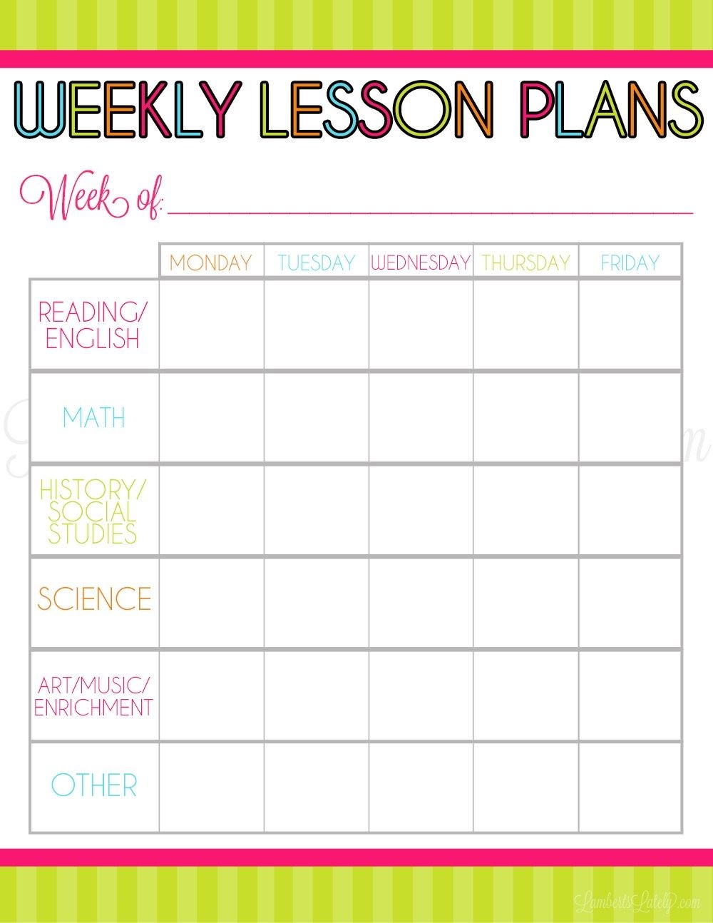 Teacher Planner Free Printable 5 Days Across The Top And 7 Periods Down 