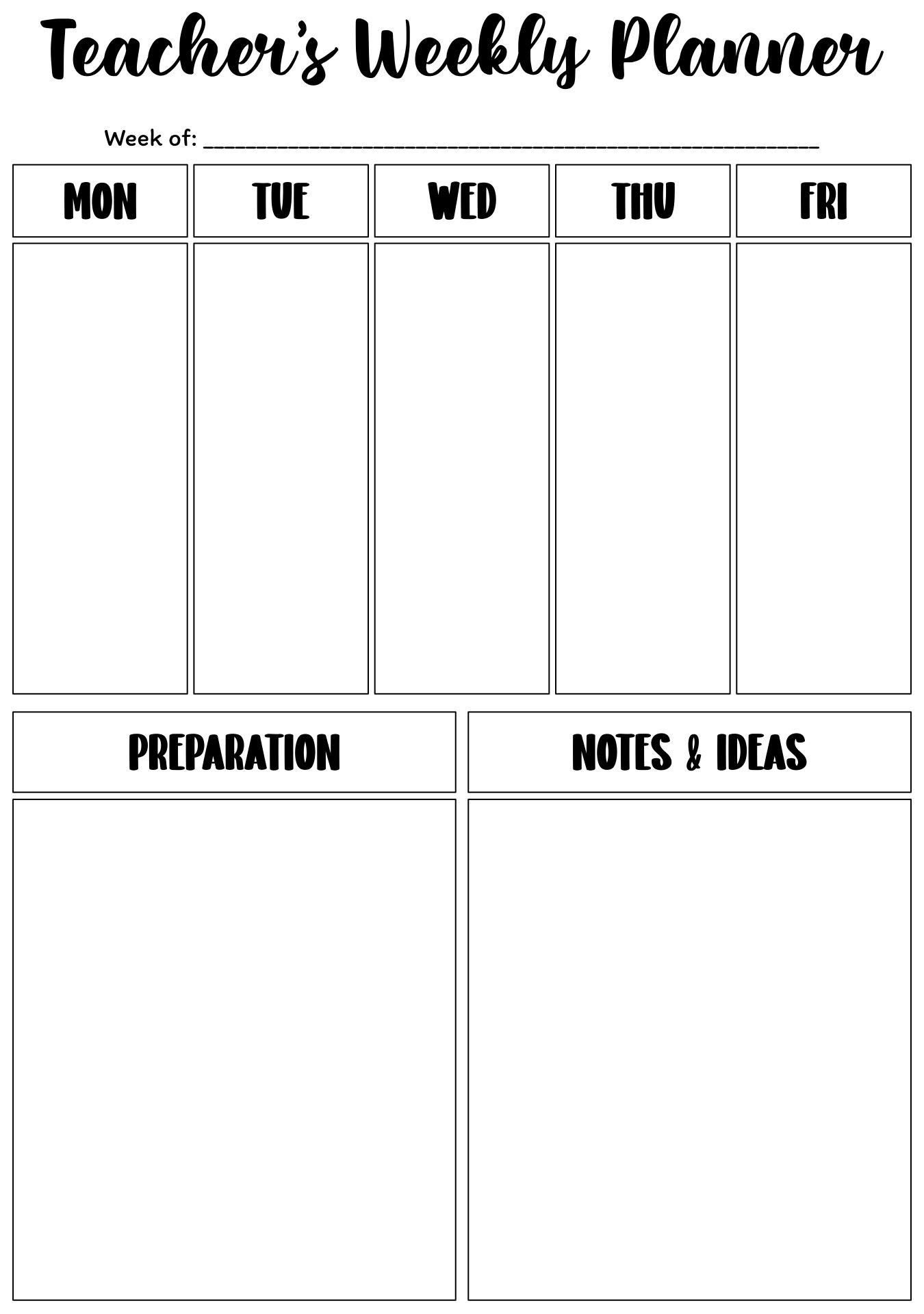 Teacher Planning Worksheets