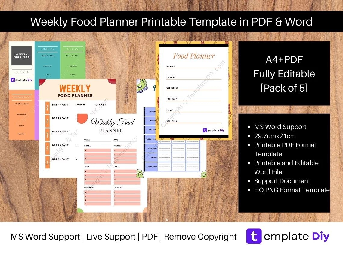 The Weekly Food Planner Printable Template Is Displayed On A Table With 
