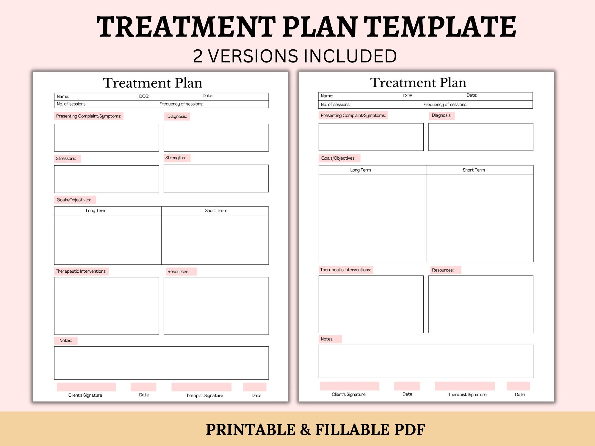 Treatment Plan Template Printable Fillable PDF Therapist Template 