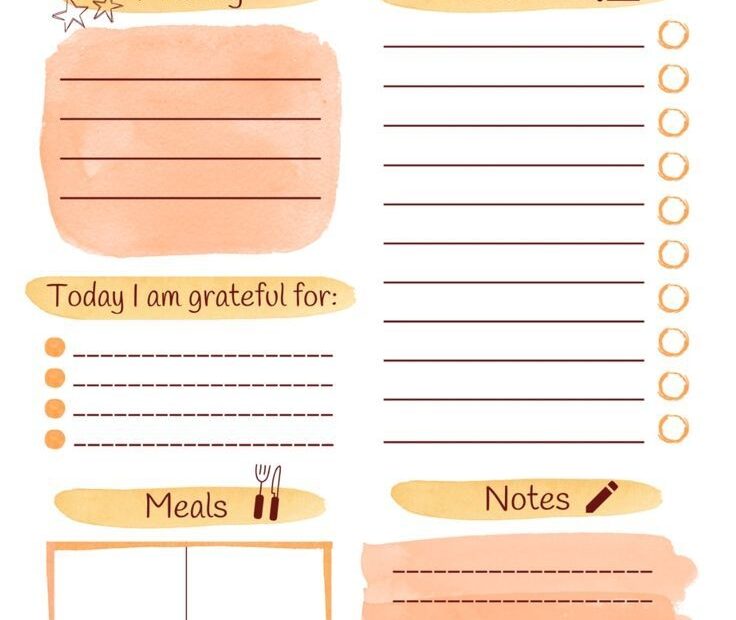 Watercolor Daily Planner Printable PDF Editable A4 A5 Letter Size