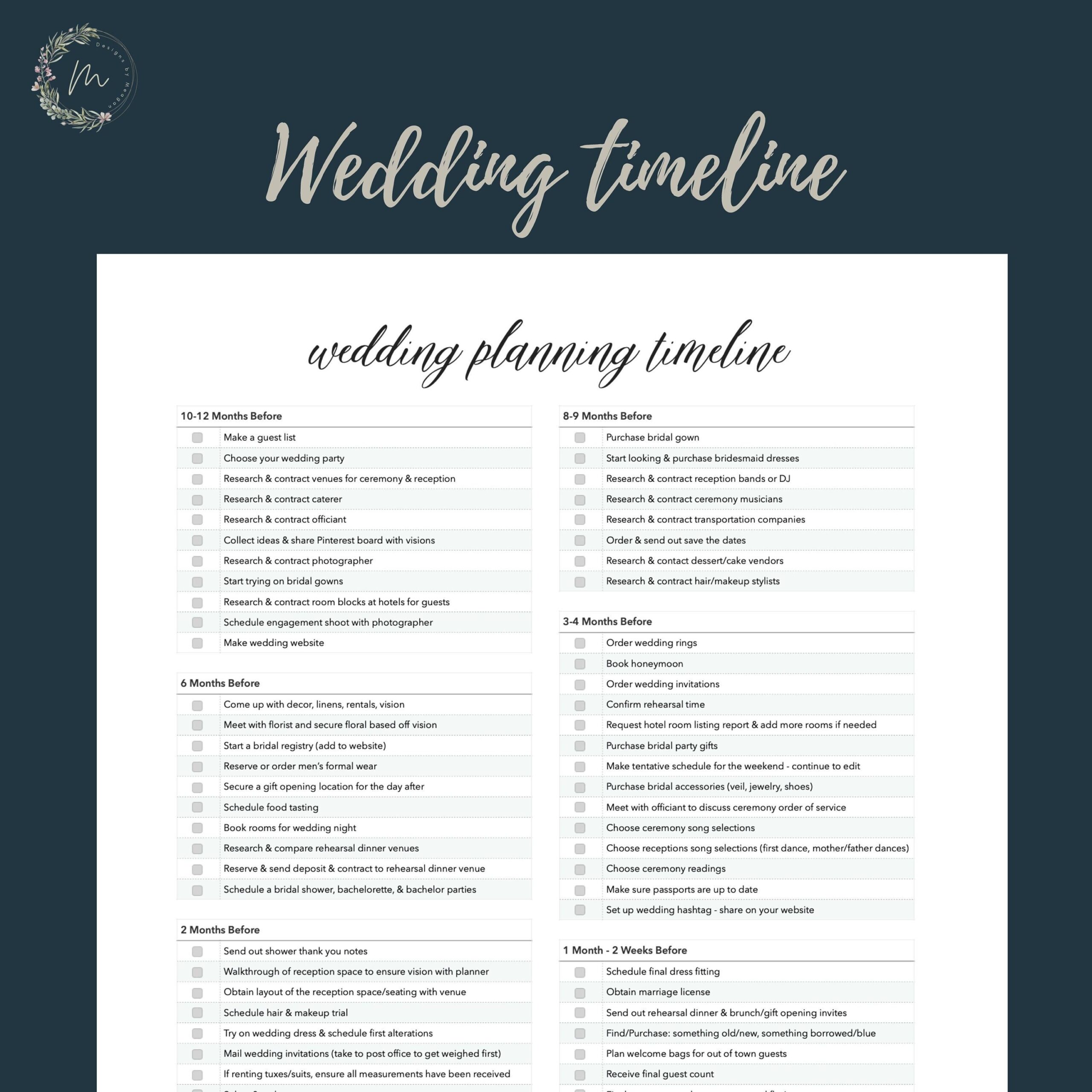 Wedding Checklist Printable 12 Month Wedding Planning Checklist 