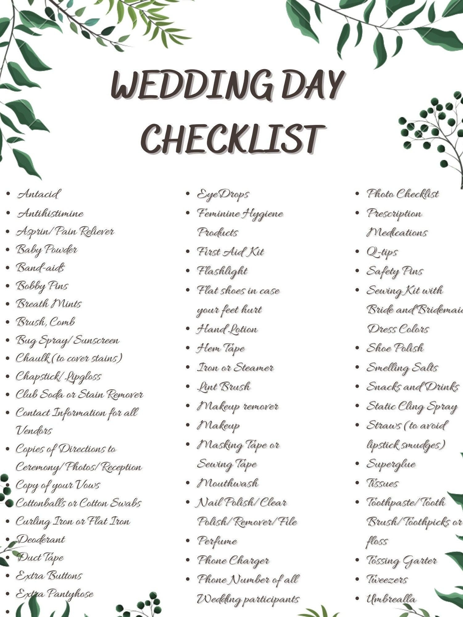 Wedding Day Checklist Printable Download Etsy Canada Wedding Day 