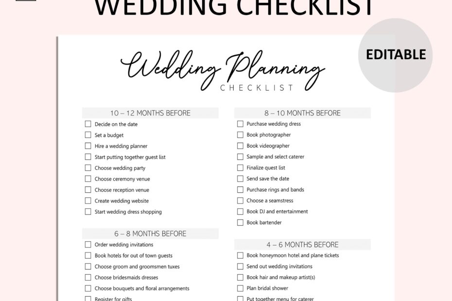 Wedding Planning Checklist Printable PDF And Excel FREE 58 OFF
