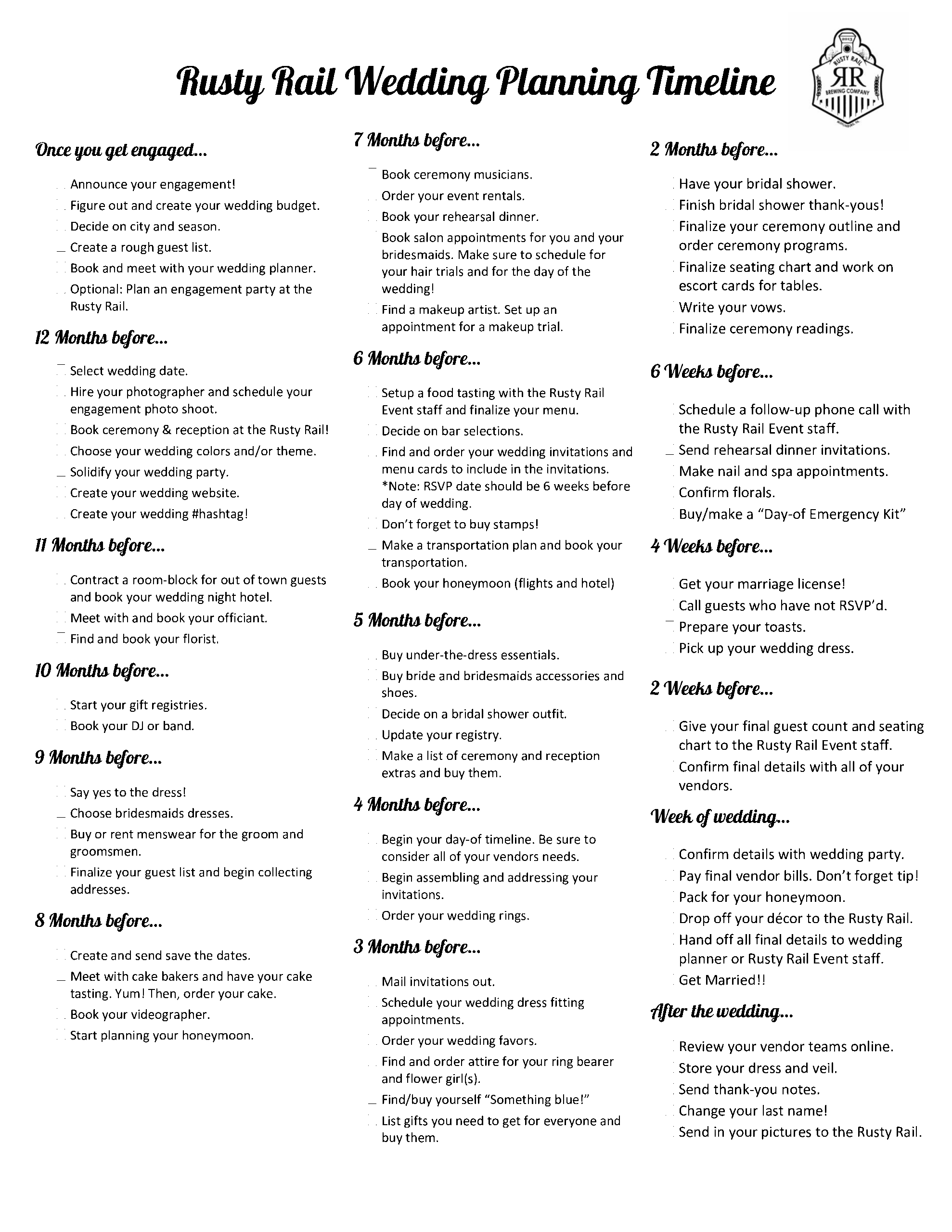 Wedding Planning Timeline And Checklist Printable Forms Free Online