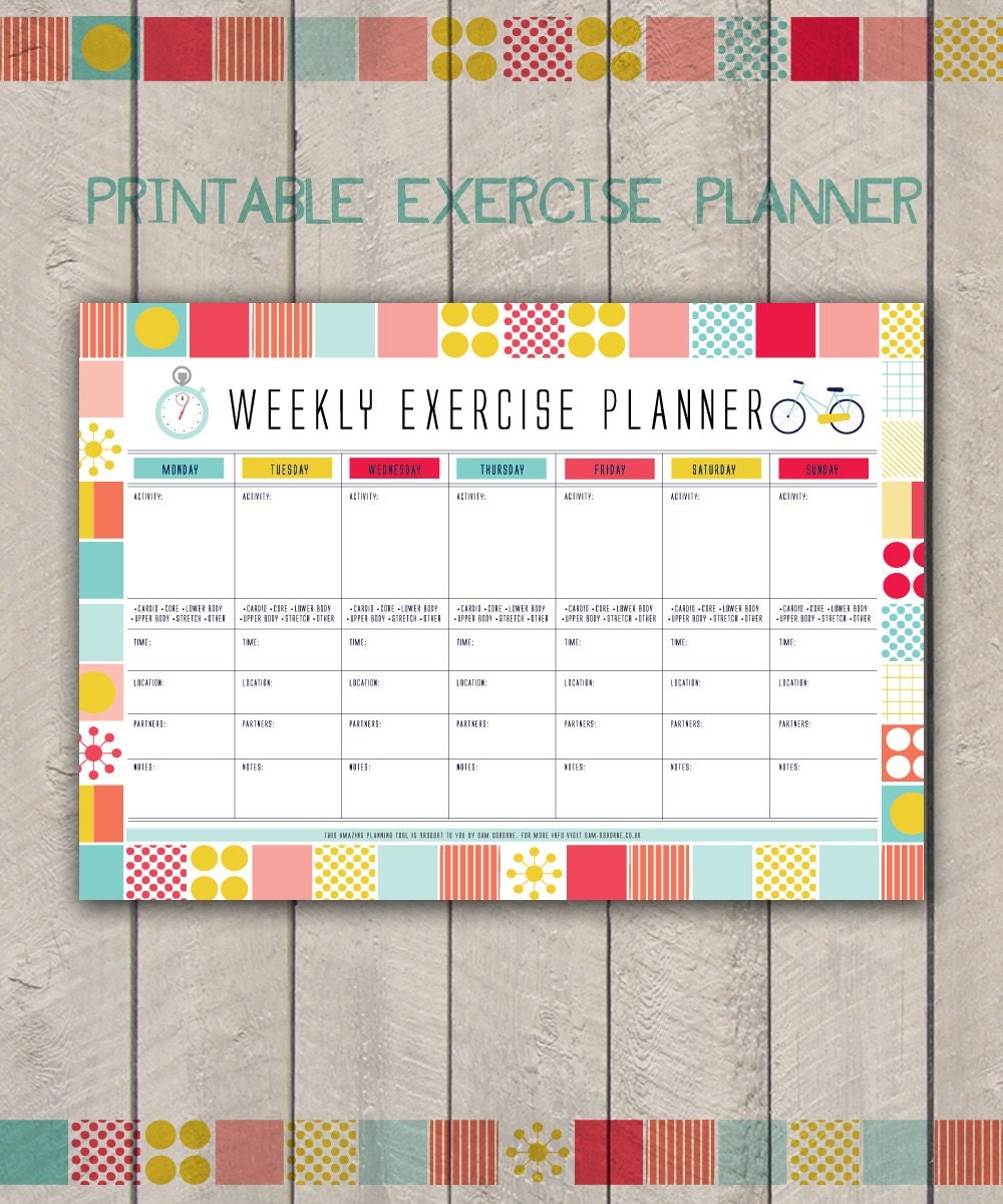 Weekly Exercise Planner Printable Fitness Organiser Mid