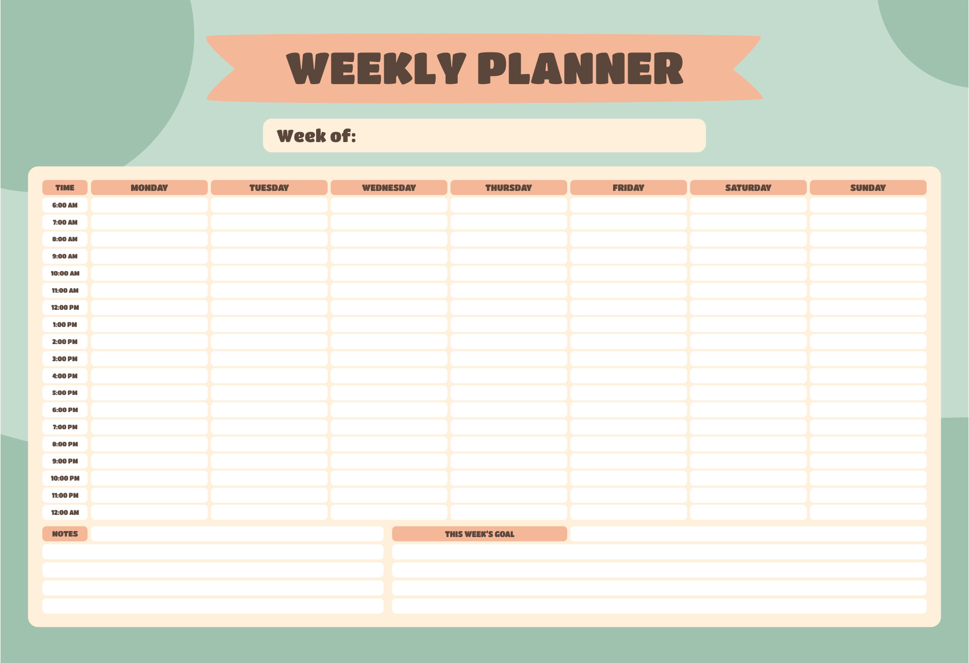 Weekly Hourly Planner Printable