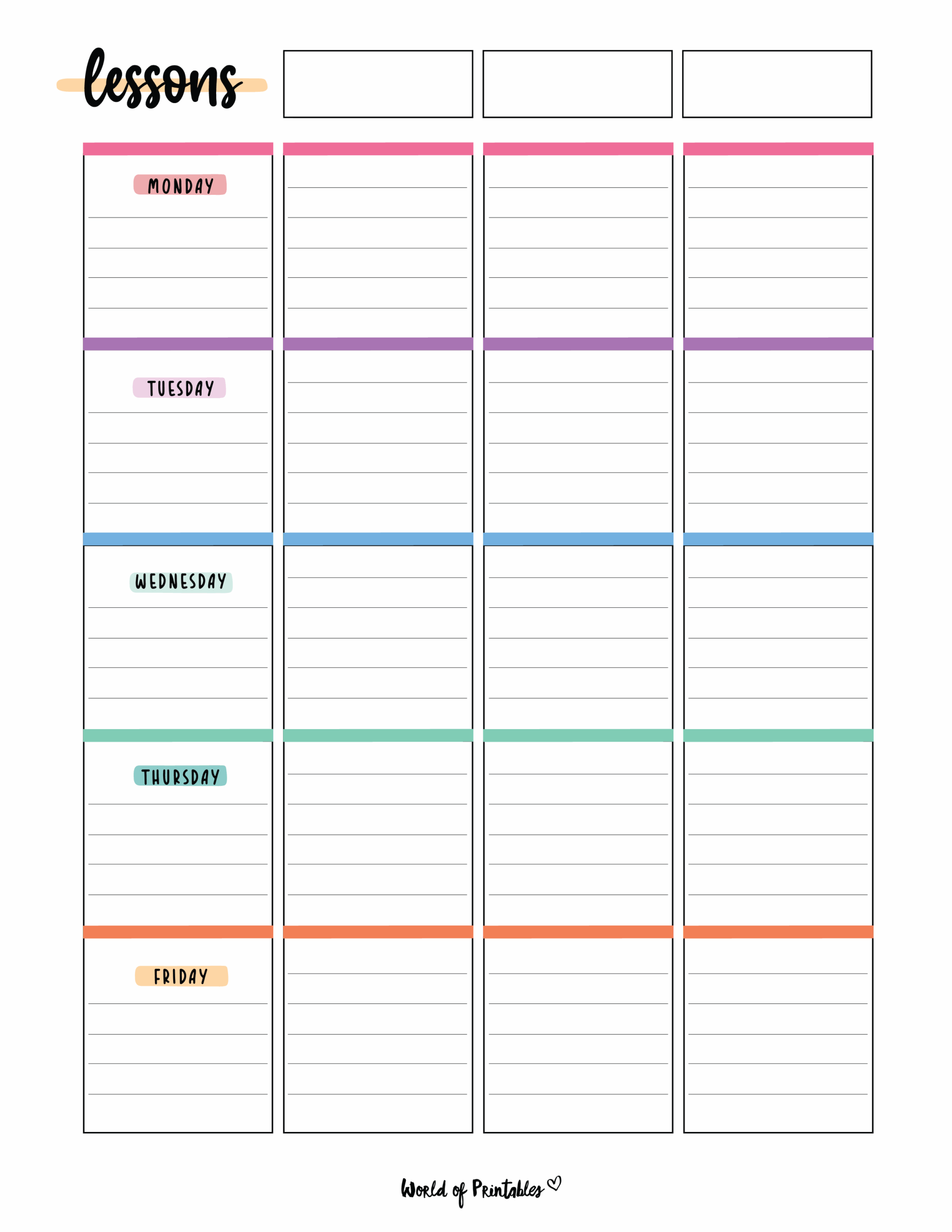 Weekly Lesson Plan Template Printable Printable World Holiday Bilarasa