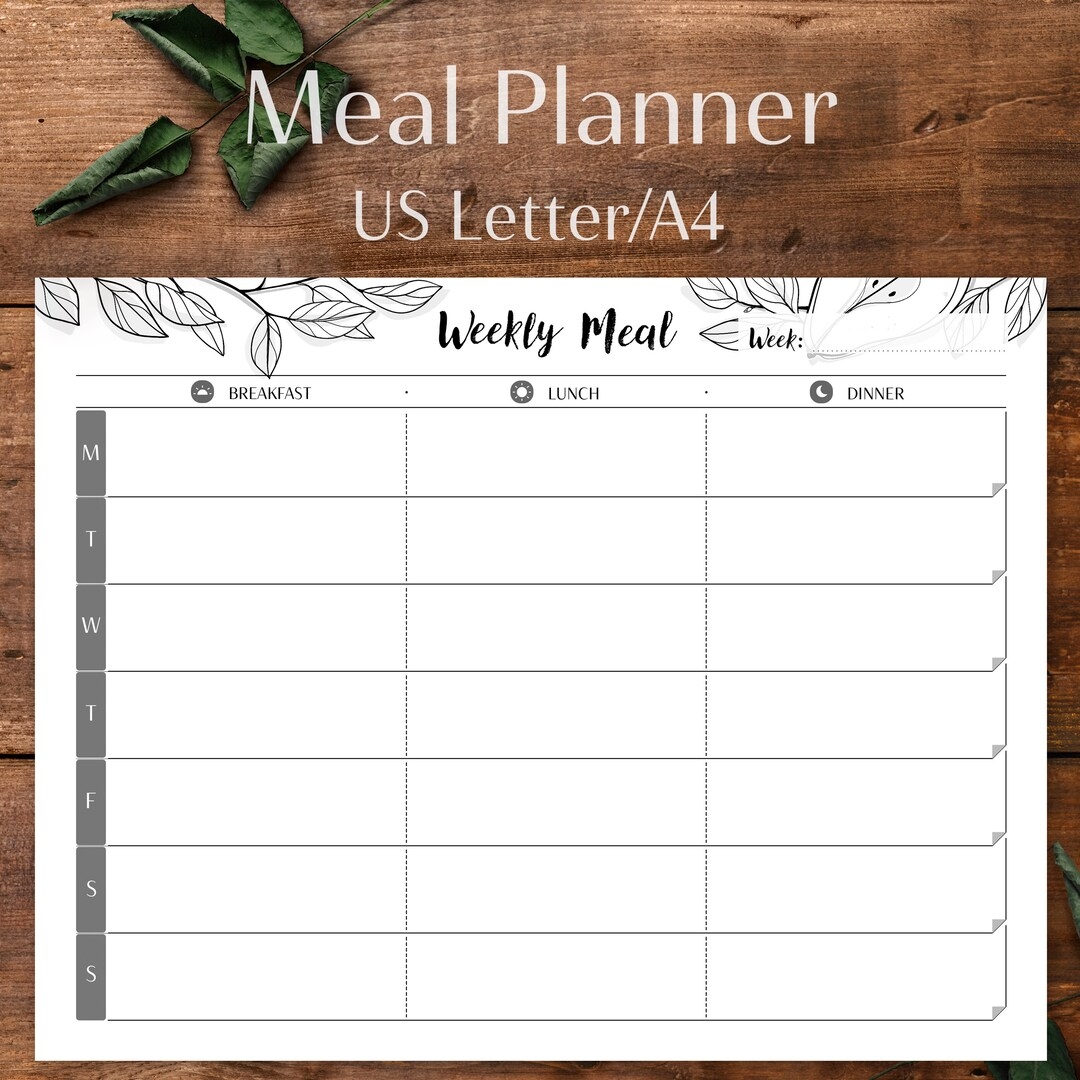 Weekly Meal Plan Printable Food Planners A4 US Letter Weekly Food 