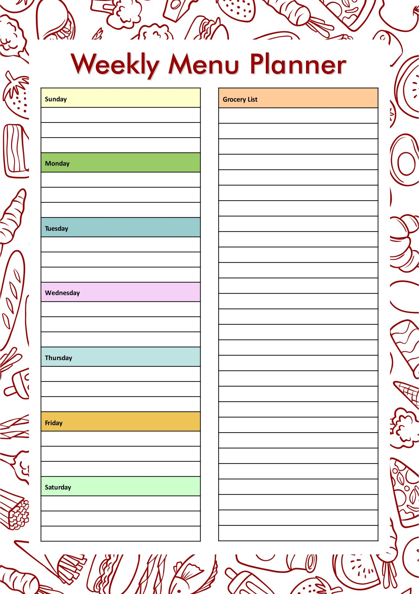 Weekly Menu And Grocery List Template Get What You Need