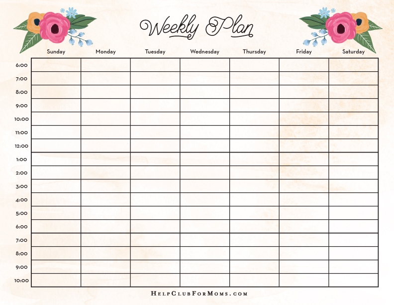 Weekly Plan Sheet Printable Help Club For Moms