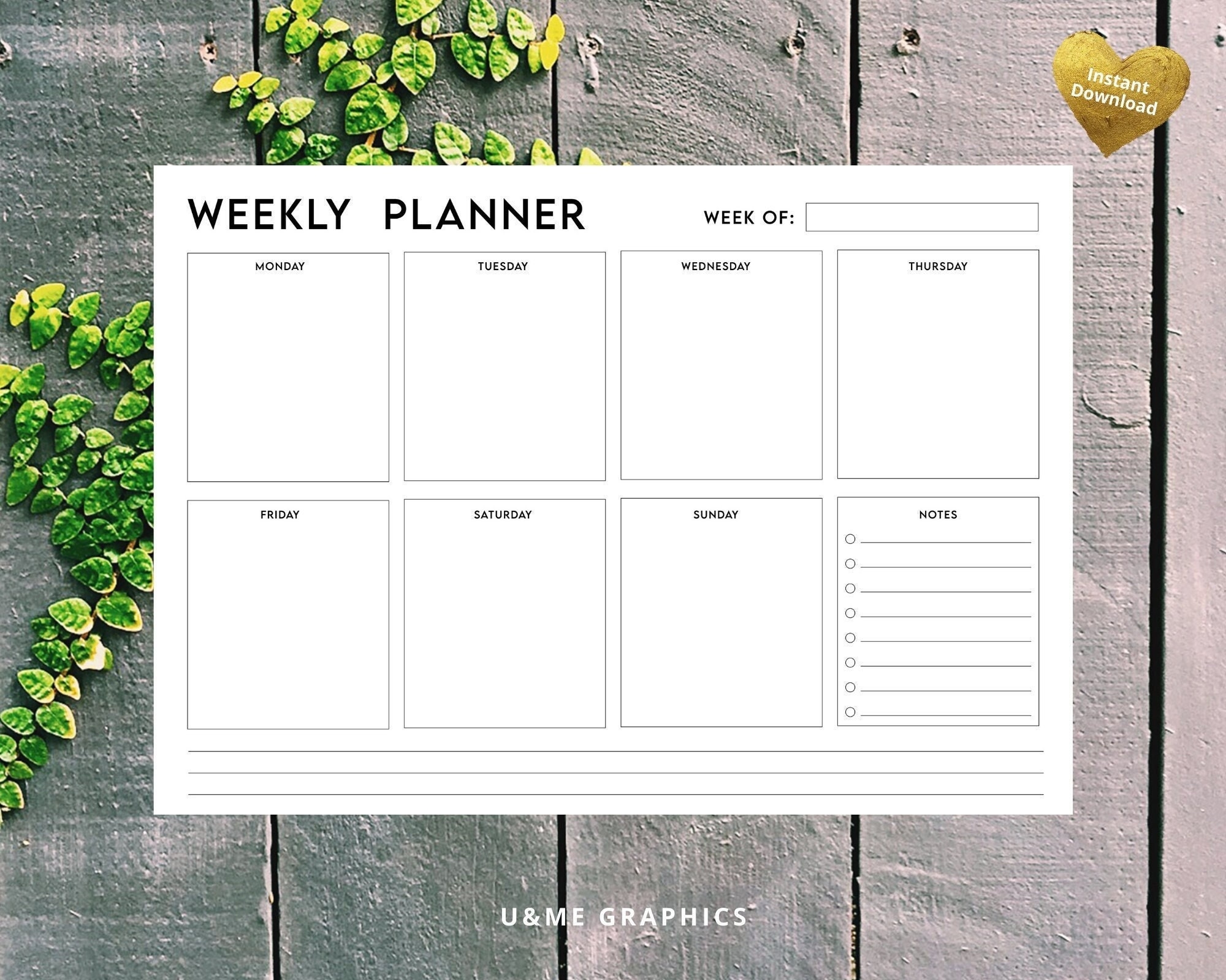 Weekly Planner Printable 7 Day Weekly Planner Printable Organizer 