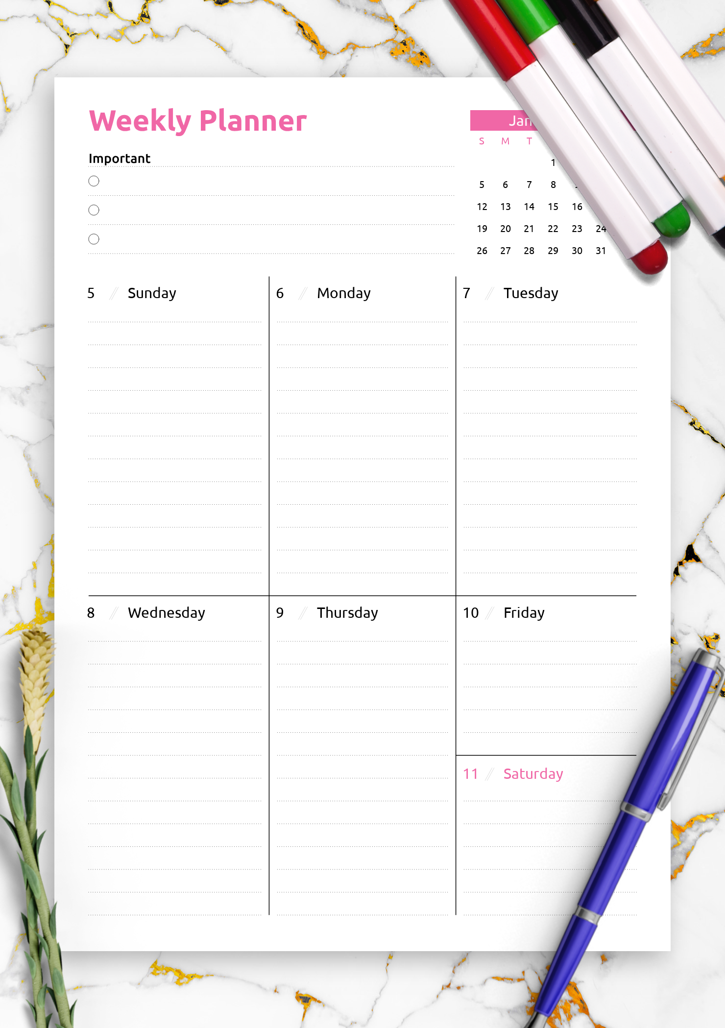 Weekly Planner Template Free Printable