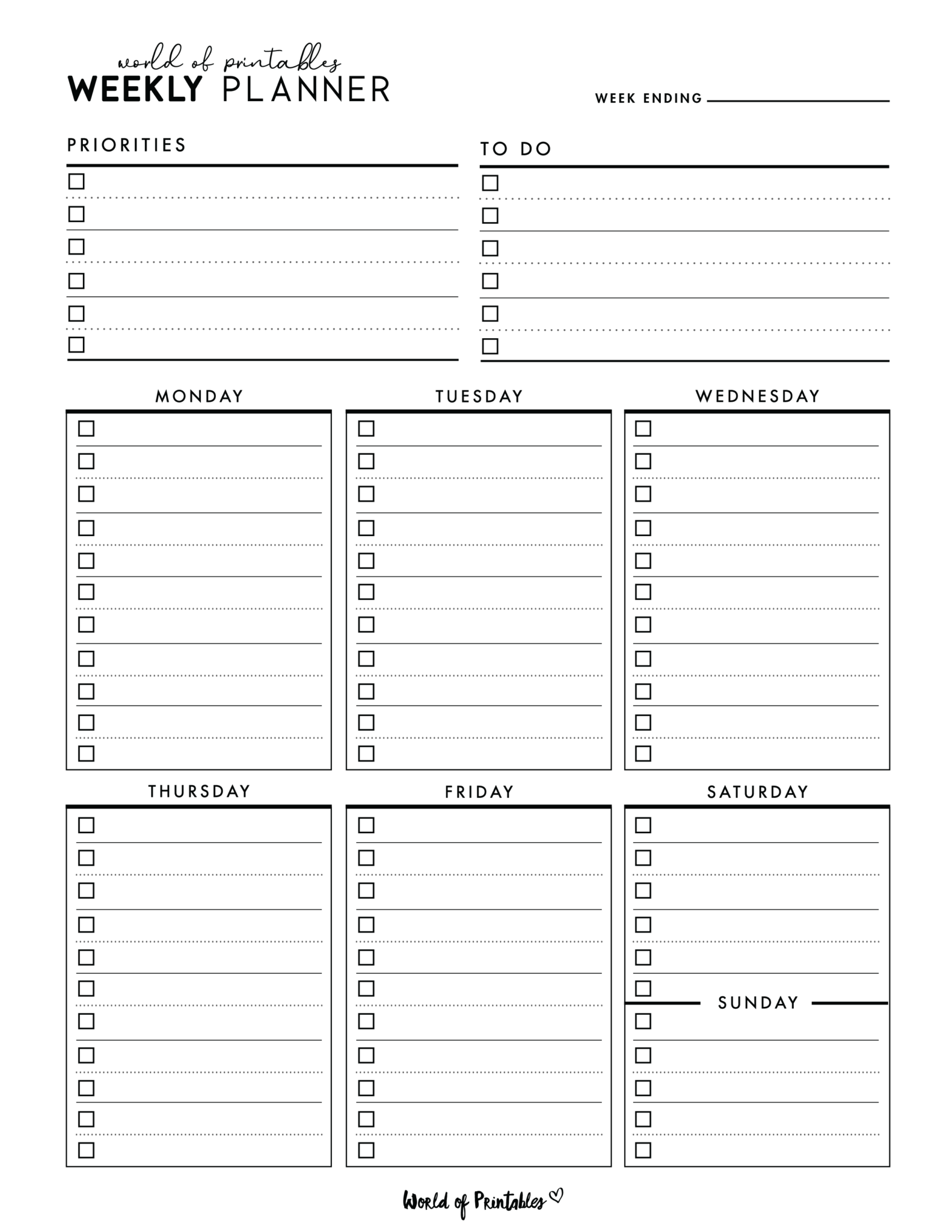 Weekly Planner Templates World Of Printables