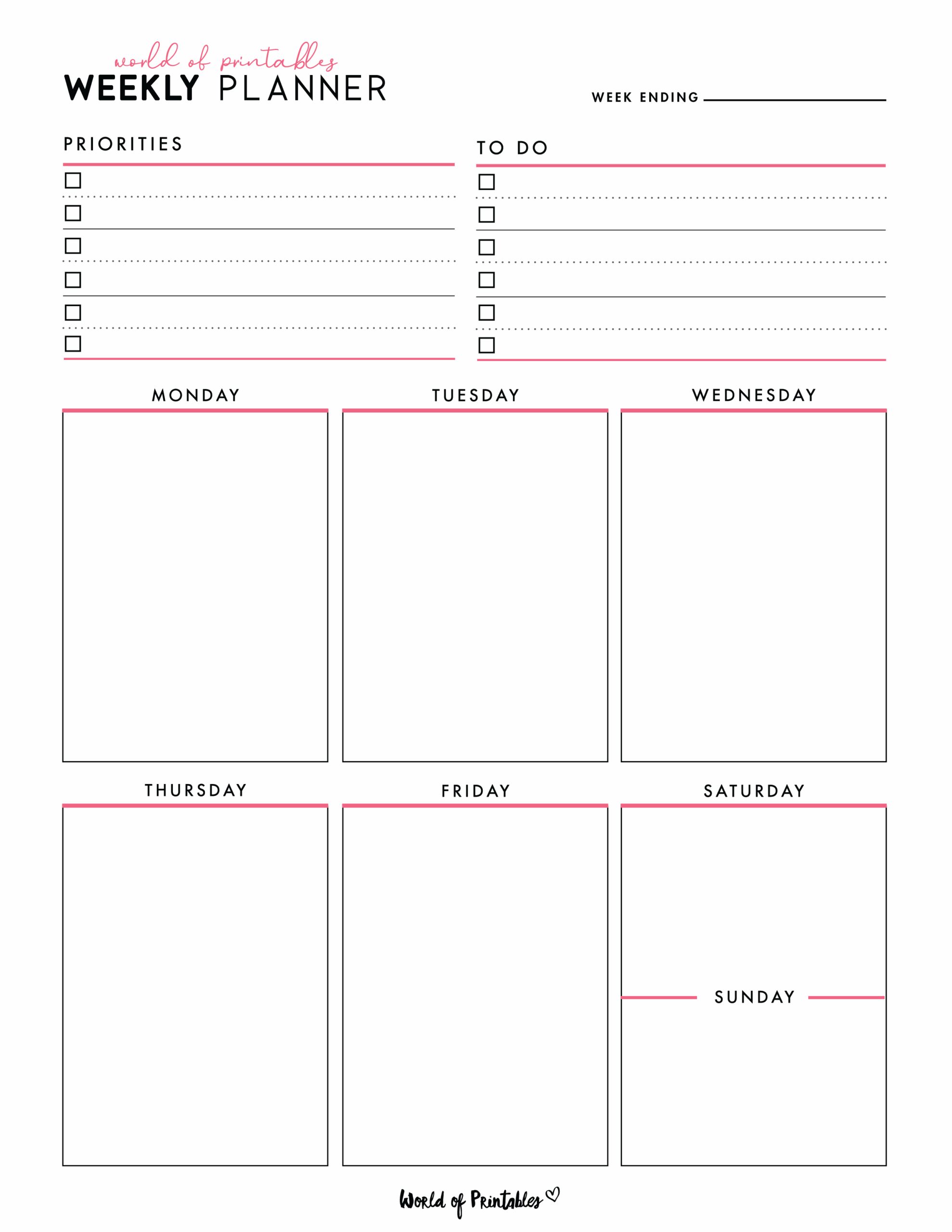Weekly Planner Templates World Of Printables