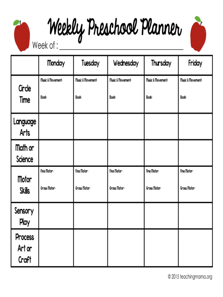 Weekly Preschool Planner Fill Online Printable Fillable Blank 